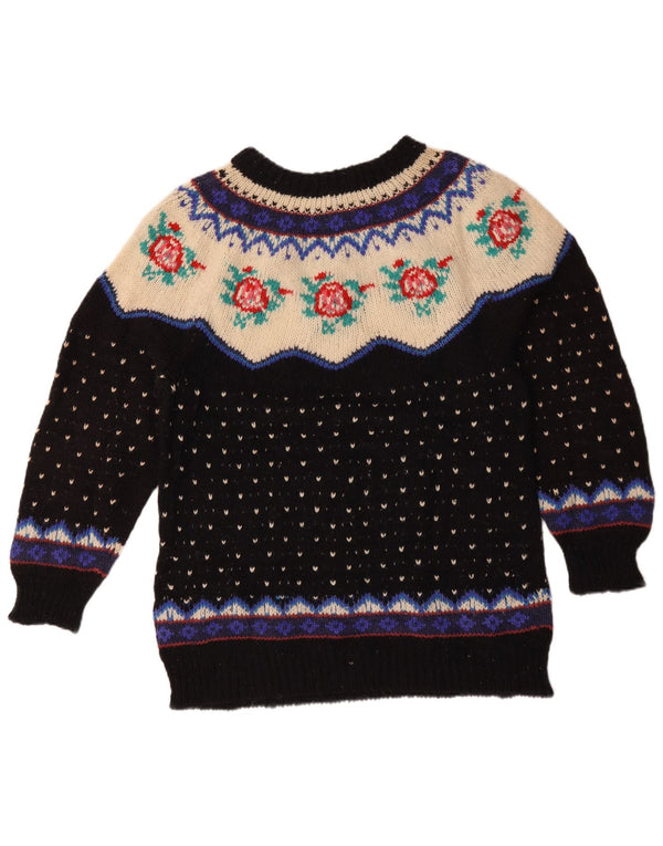 Maglione vintage da donna con scollo a barca UK 20 2XL Nero Fair Isle