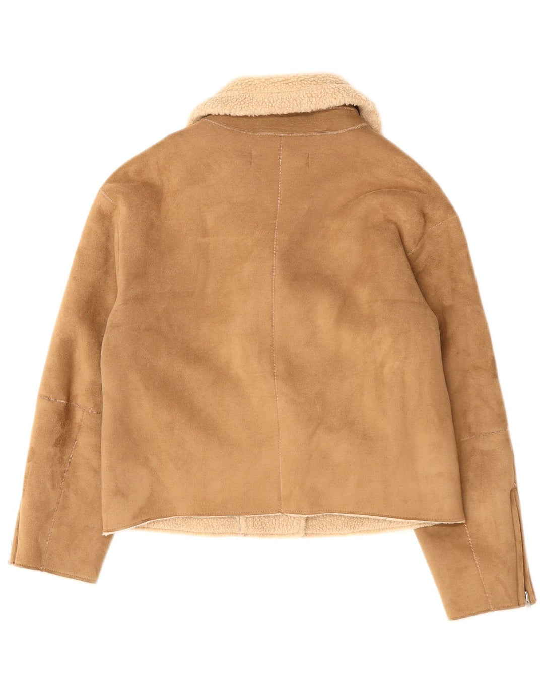 Giacca da motociclista in pelle scamosciata sintetica Sherpa da donna Zara UK 10 piccola in poliestere beige