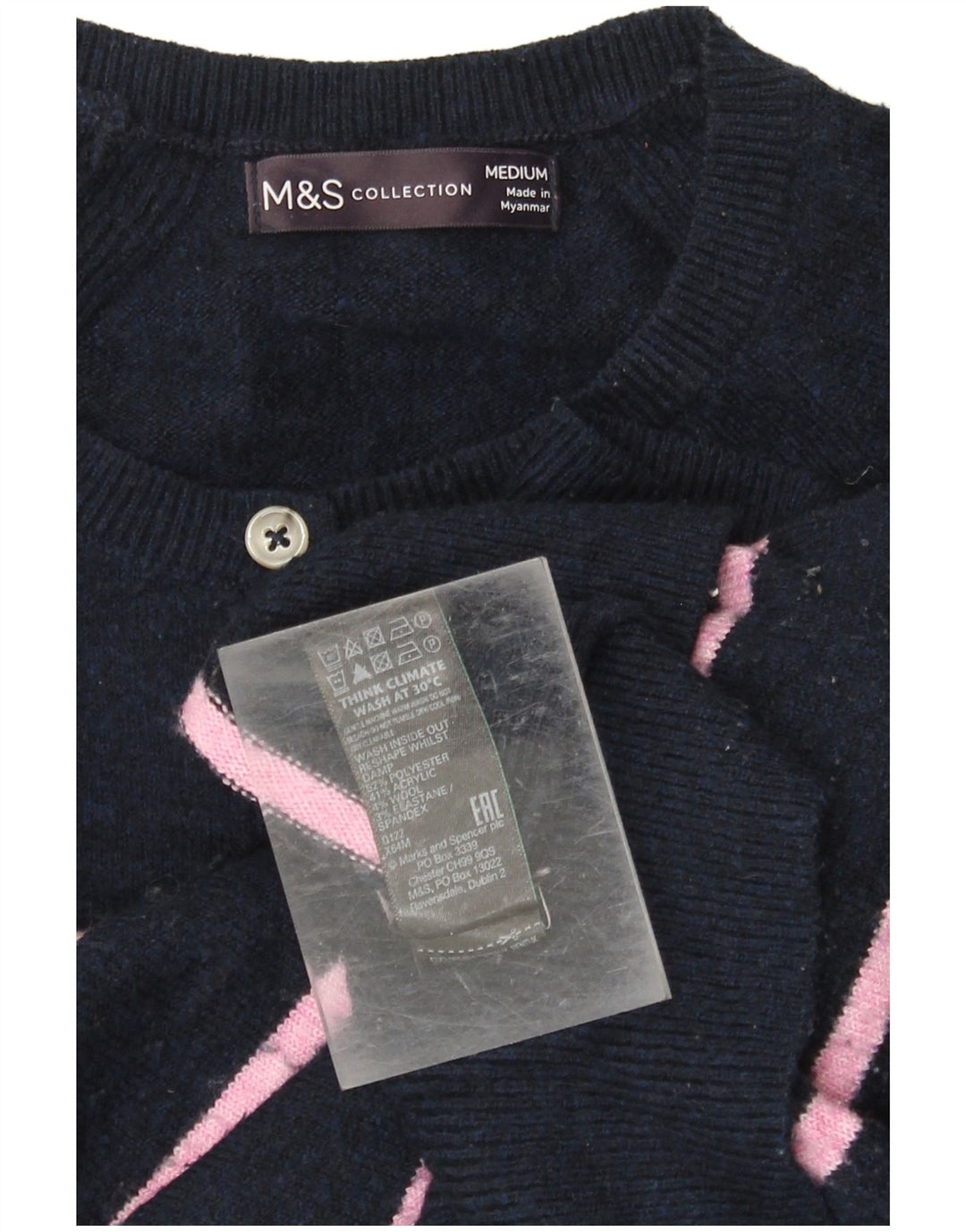 MARKS & SPENCER Maglione da donna con collo a bottoni UK 14 Blu navy medio