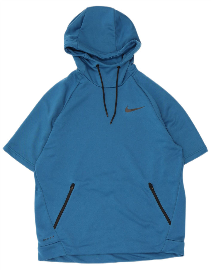 Felpa con cappuccio a maniche corte Nike Dri Fit da uomo, grande, in poliestere blu
