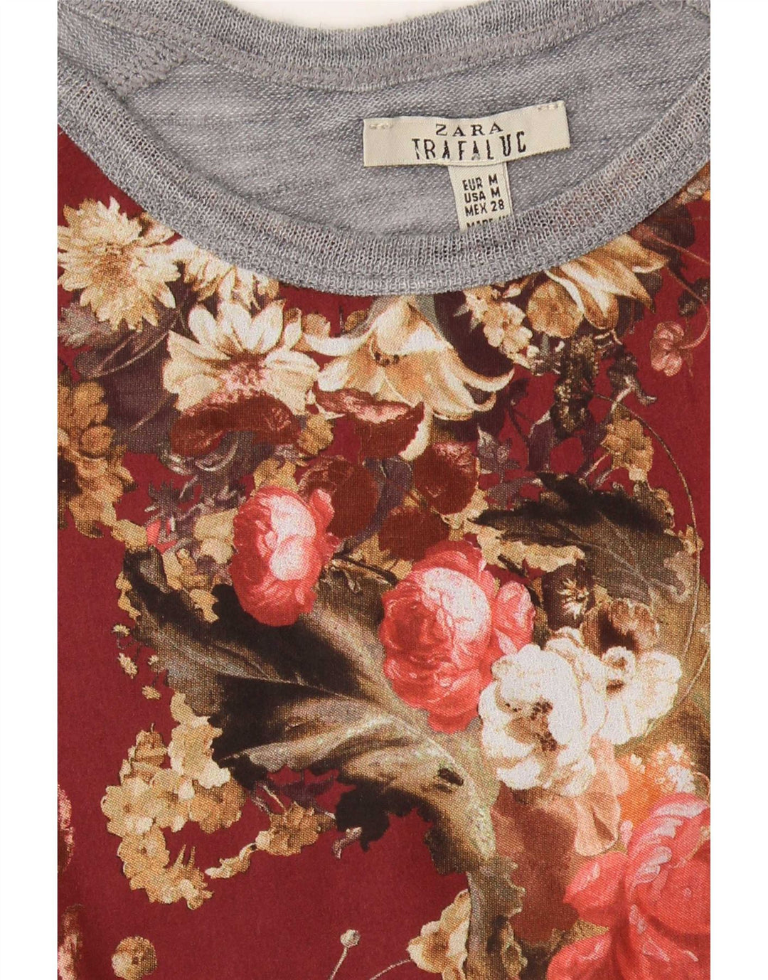 Top Zara Trafaluc da donna manica 3/4 UK 12 Grigio medio floreale