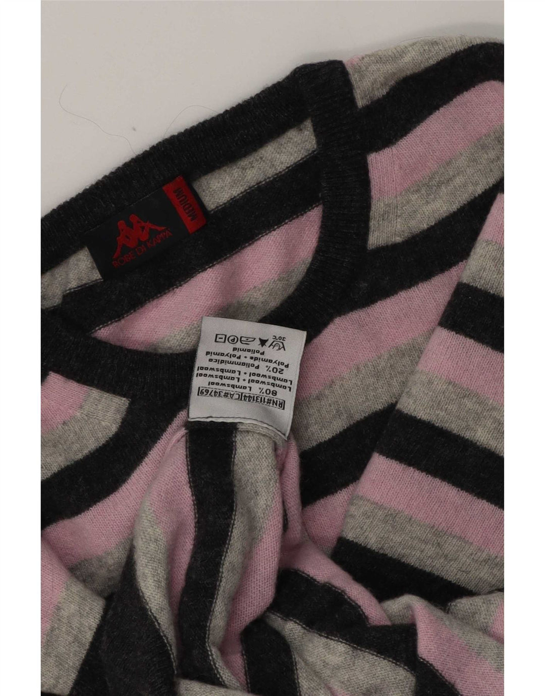 Maglione Kappa da uomo girocollo in lana d'agnello a righe rosa medio