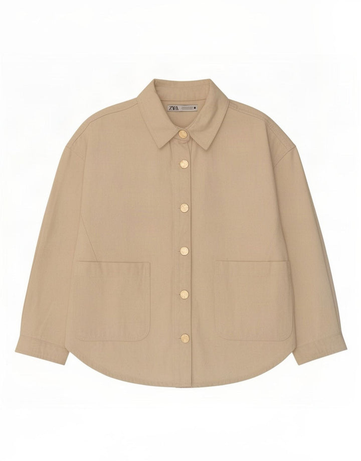 Camicia in denim con sovracamicia da donna Zara UK 10 piccola Beige