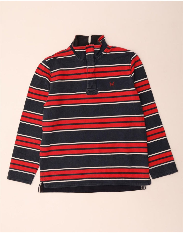 Crew Clothing Felpa da uomo con collo con zip, maglione piccolo a righe blu navy