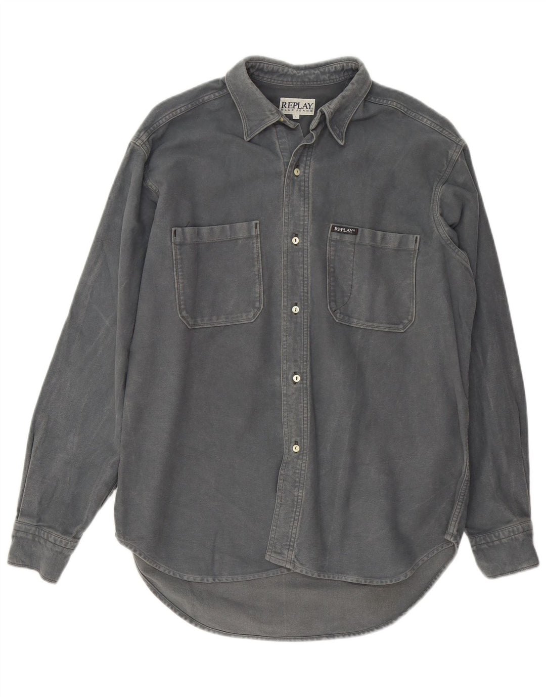 Camicia di jeans da uomo Replay grande in cotone grigio