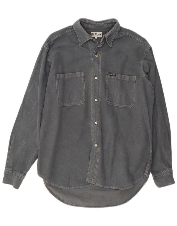 Camicia di jeans da uomo Replay grande in cotone grigio
