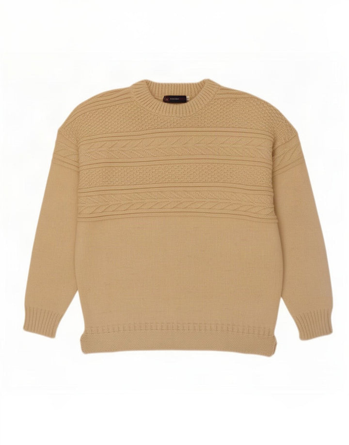 Maglione vintage da uomo con scollo a barca XL in lana bianca
