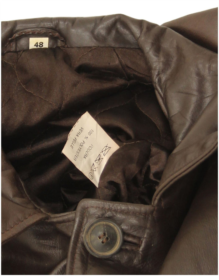 Giacca in pelle vintage da uomo vestibilità ampia IT 48 in pelle marrone medio