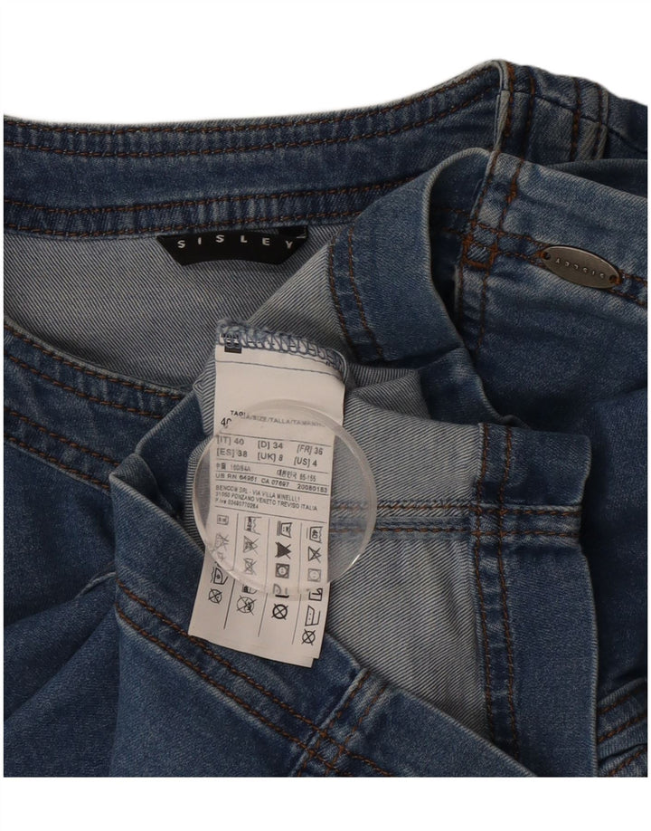 Giacca in denim a maniche corte da donna Sisley UK 8 piccola in cotone blu
