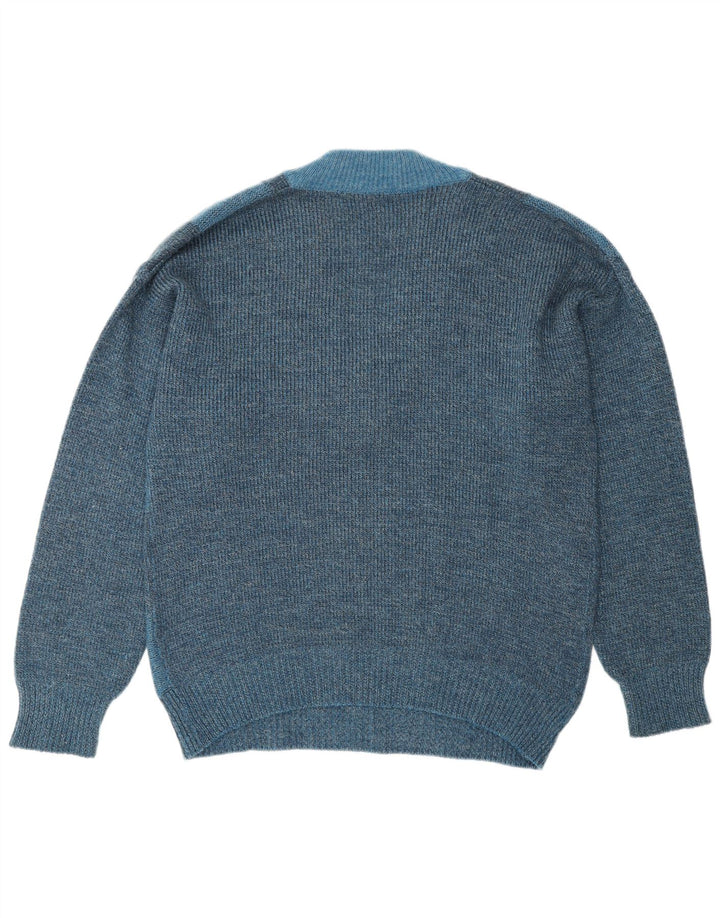 Maglione da uomo con scollo a V VINTAGE IT 50 Poliacrilico geometrico blu medio