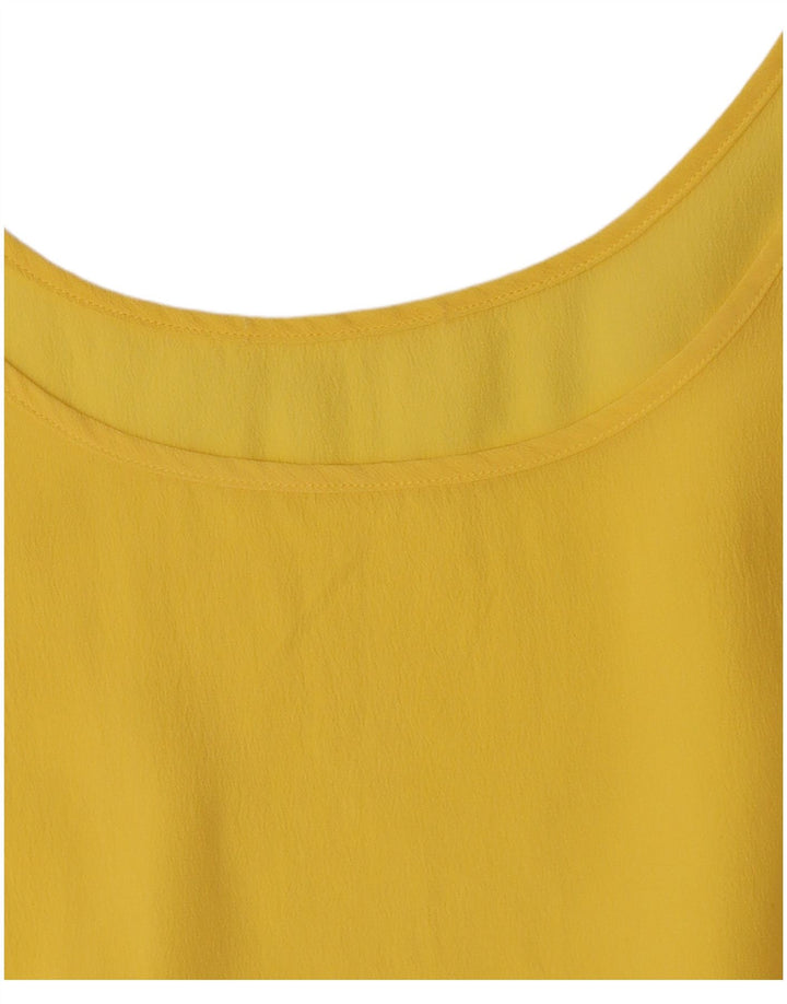 Top camicetta senza maniche vintage da donna UK 12 giallo medio