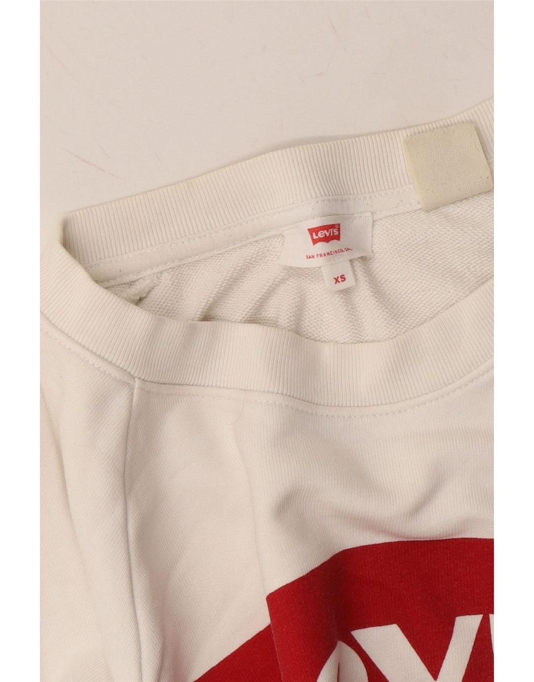 LEVI'S Womens Oversized Graphic Sweatshirt Jumper UK 6 XS White Cotton Vintage Levi's and Second-Hand Levi's from Messina Hembry 