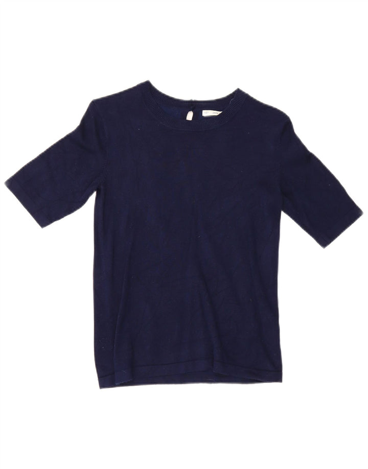 Top corto a maniche corte da donna Zara in viscosa UK 12 medio blu navy