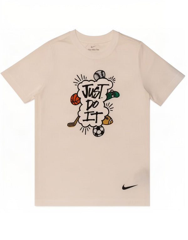 T-shirt grafica Nike da ragazzo Dri Fit, 12-13 anni, grande, in poliestere bianco