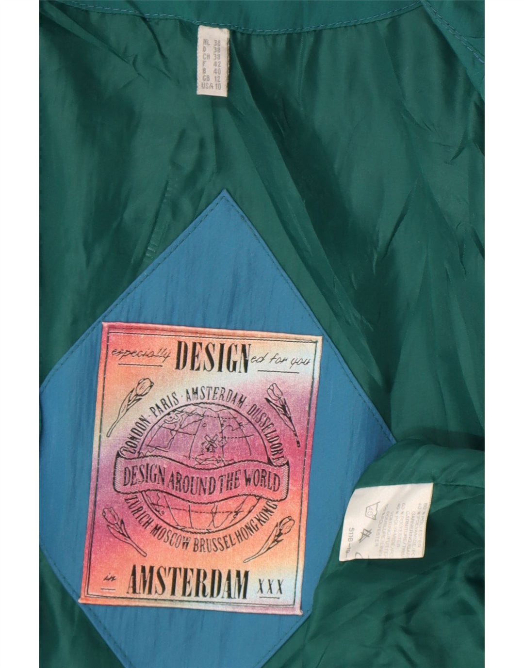 Giacca parka con cappuccio da donna vintage UK 22 3XL Poliestere color block blu