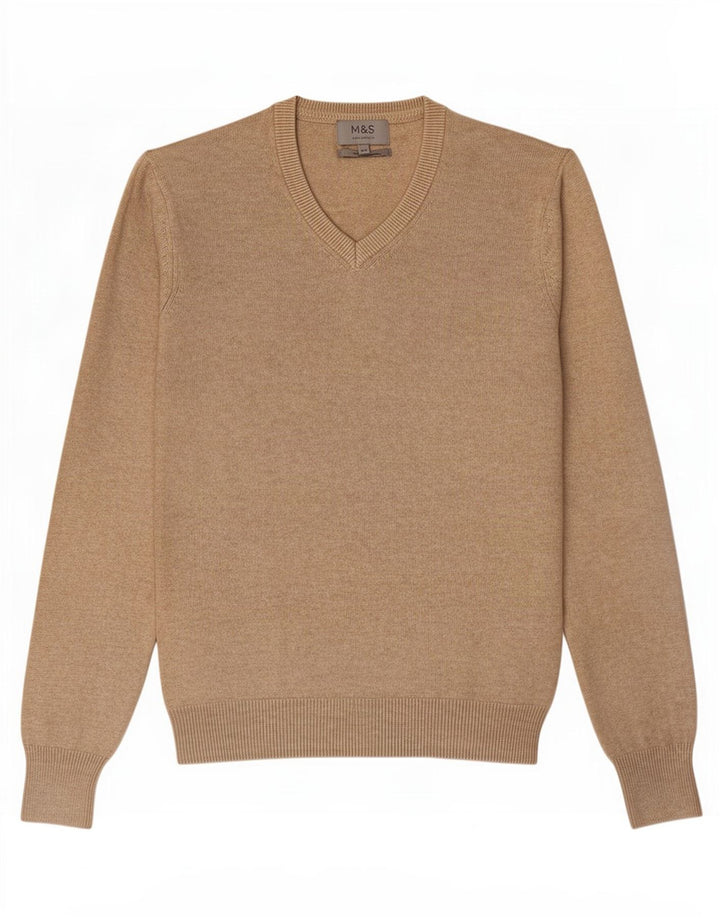Maglione da uomo con scollo a V Marks & Spencer XS in cotone beige