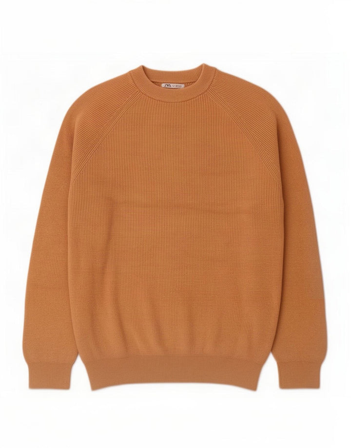 Maglione maglione girocollo da uomo Zara in cotone beige medio