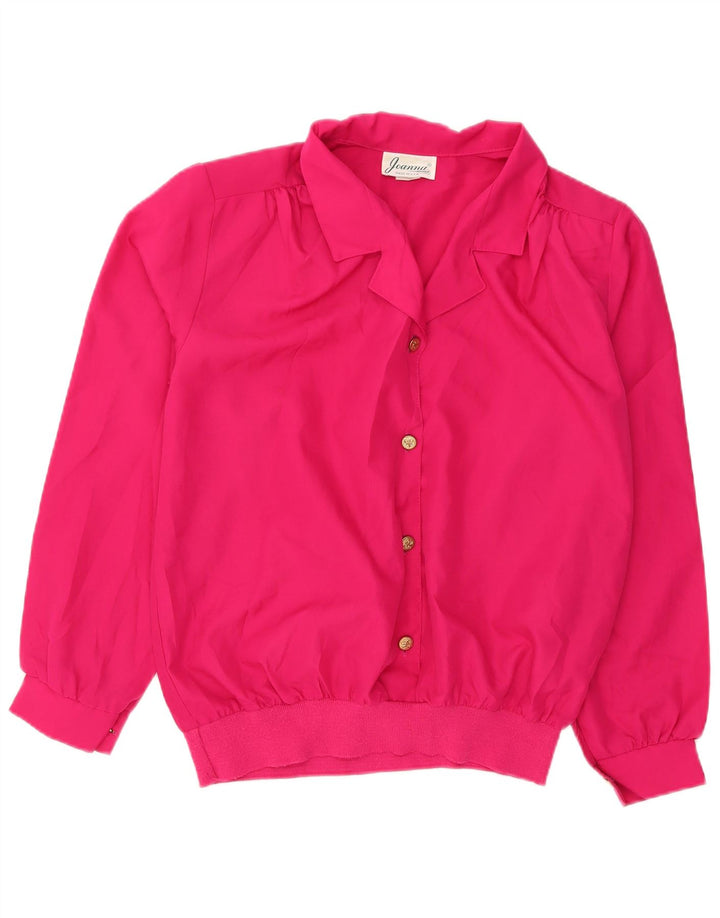 Camicetta oversize a maniche lunghe da donna vintage top US 14 XL poliestere rosa