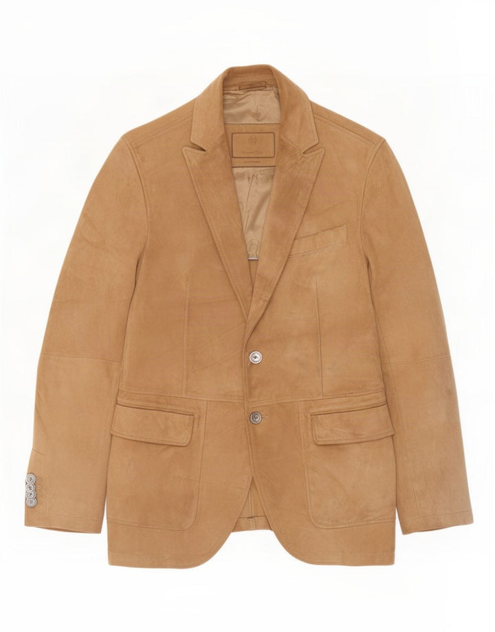 Giacca blazer in pelle scamosciata da uomo a 2 bottoni Massimo Dutti UK 38 Pelle beige media
