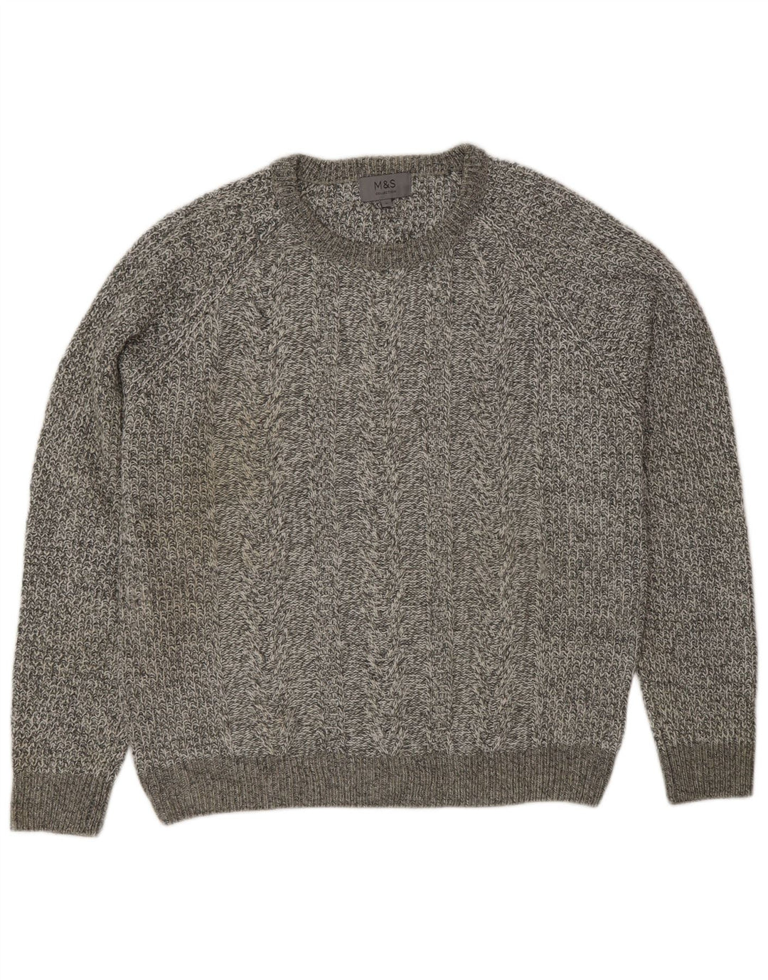 Maglione maglione girocollo da donna Marks & Spencer grande classico grigio screziato