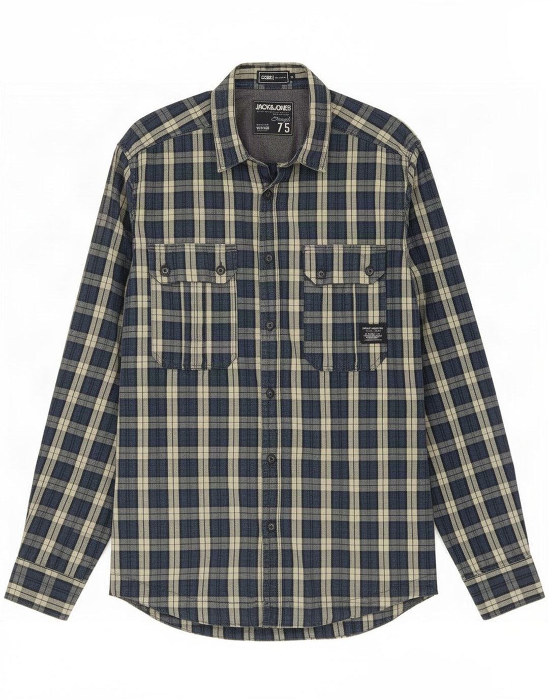 Camicia da uomo Jack & Jones in cotone a quadri blu navy medio