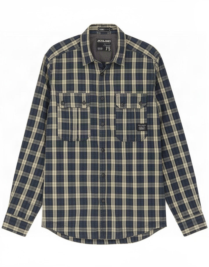 Camicia da uomo Jack & Jones in cotone a quadri blu navy medio