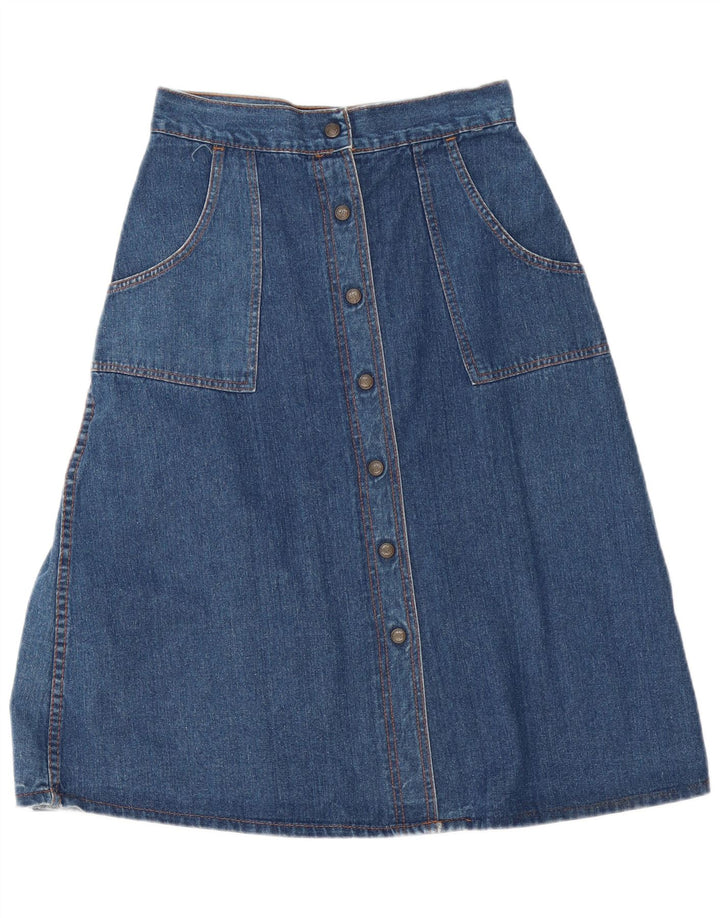 Gonna maxi a trapezio in denim vintage da donna W28 blu medio