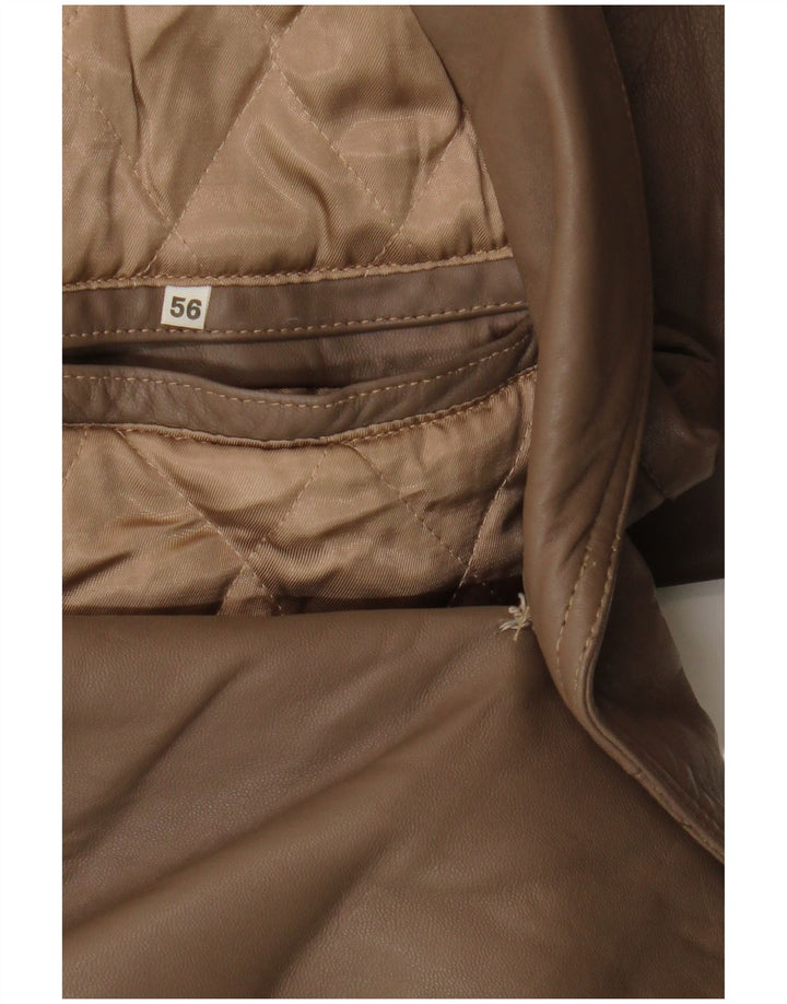 Cappotto vintage da uomo in pelle doppio petto IT 56 3XL Marrone