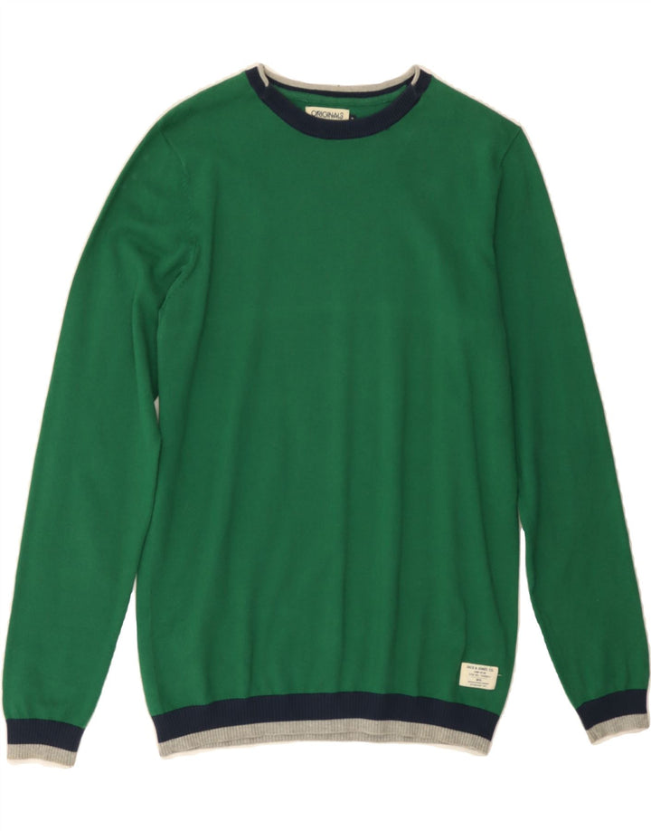 JACK & JONES Mens Crew Neck Jumper Sweater Medium Green Cotton Vintage Jack & Jones and Second-Hand Jack & Jones from Messina Hembry 