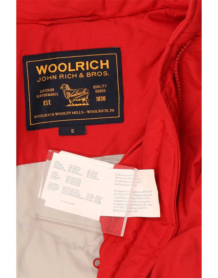 Giacca imbottita con cappuccio da donna Woolrich UK 10 piccola in cotone rosso
