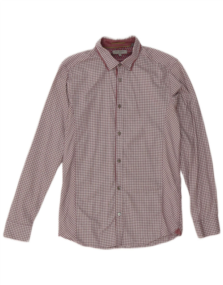 Camicia da uomo Ted Baker taglia 2 piccola in cotone a quadretti bordeaux