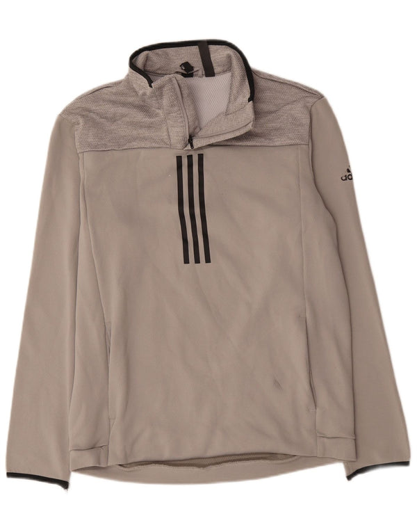 Top della tuta da ginnastica Adidas Climawarm Zip Neck da uomo in poliestere grigio medio