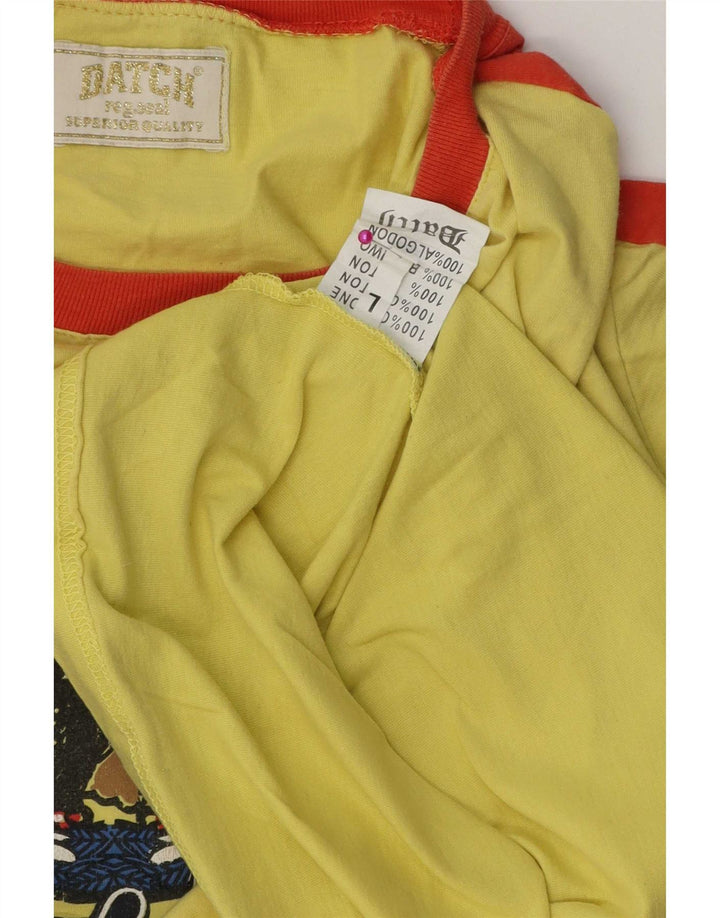 T-shirt grafica da donna Datch Top grande in cotone color block giallo