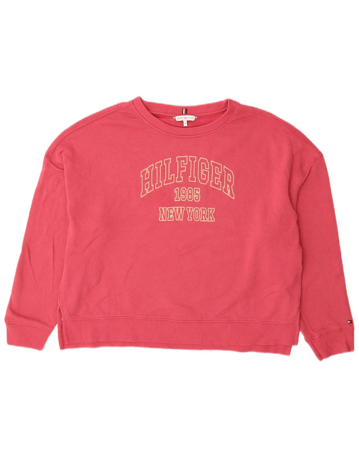 TOMMY HILFIGER Felpa con grafica da donna Maglione UK 14 Rosa medio