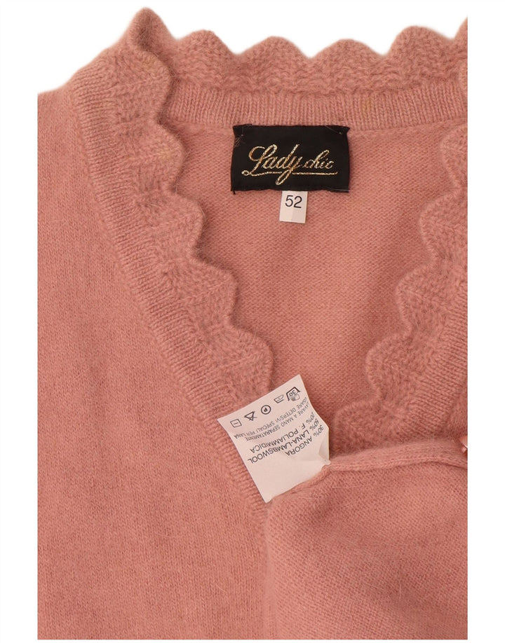 Maglione vintage da donna con collo a bottoni IT 52 2XL Rosa Angora