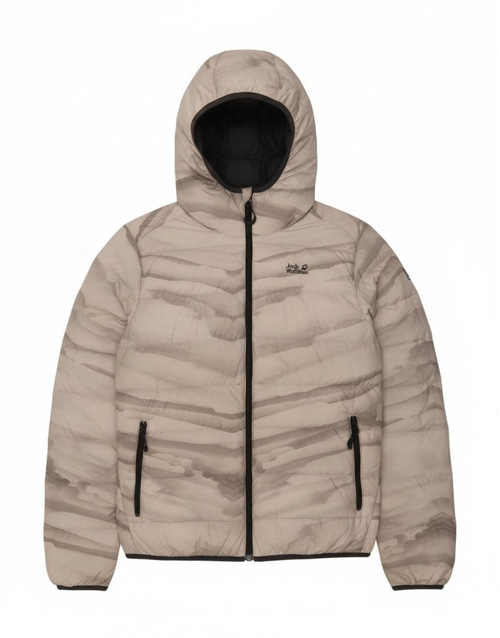 Giacca imbottita con cappuccio da donna Jack Wolfskin UK 18 XL Poliestere grigio tie-dye