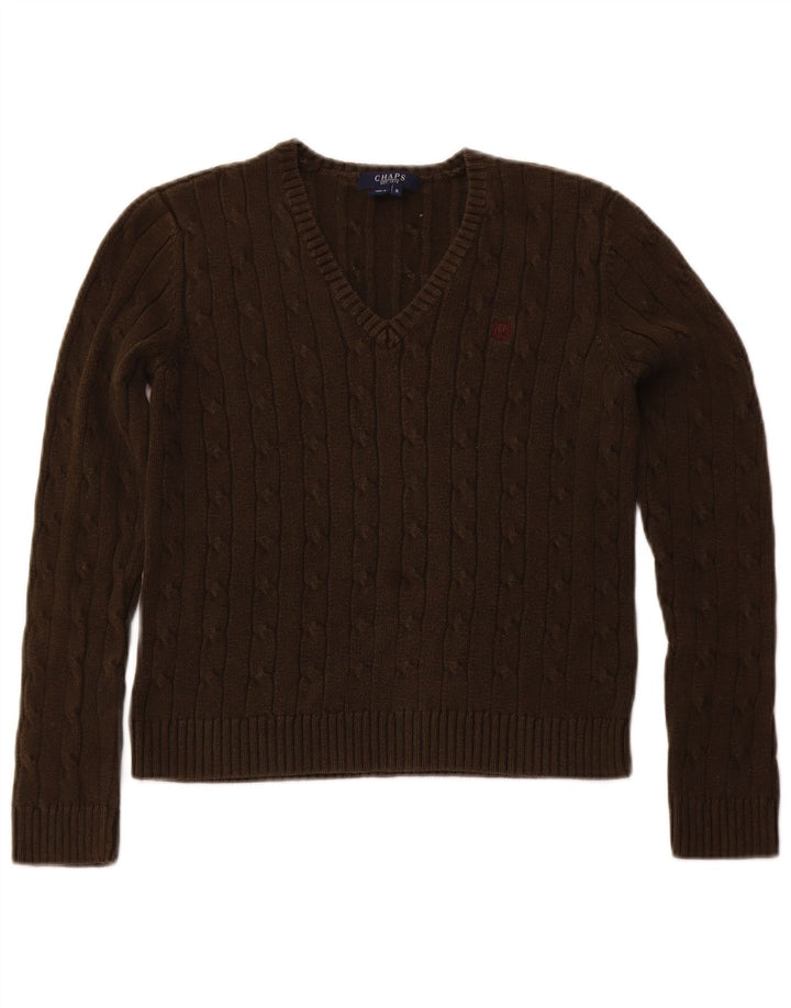 Maglione maglione con scollo a V da donna CHAPS UK 8 piccolo cotone marrone