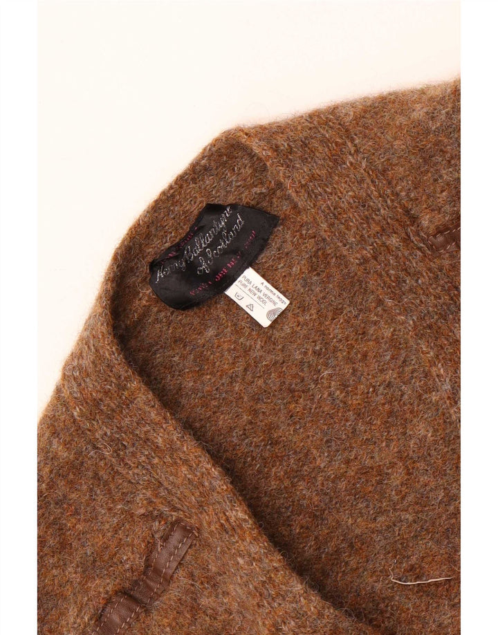 Maglione cardigan da donna vintage UK 12 Lana screziata marrone medio