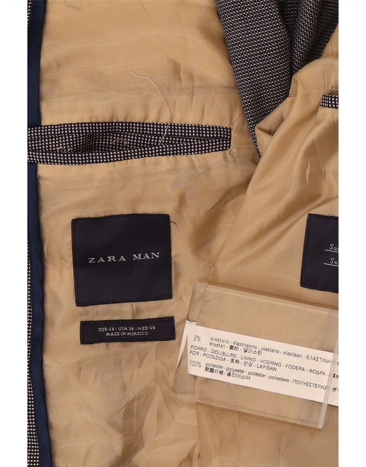 Giacca blazer da uomo a 2 bottoni Zara EU 48 medio blu navy pied de poule