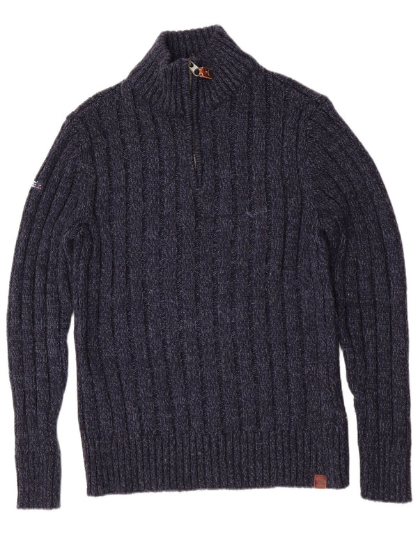 Maglione da uomo slim fit con collo con zip Superdry, blu navy medio chiazzato