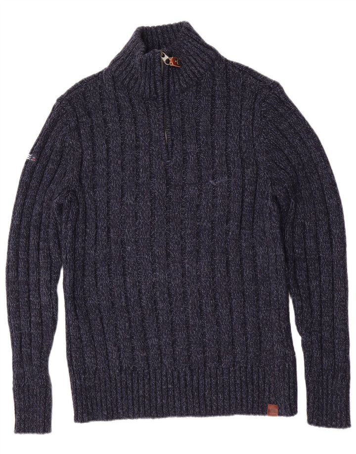 Maglione da uomo slim fit con collo con zip Superdry, blu navy medio chiazzato