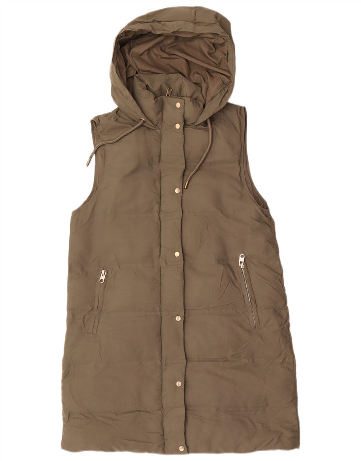 Gilet imbottito con cappuccio lungo da donna Zara UK 14 medio poliestere kaki