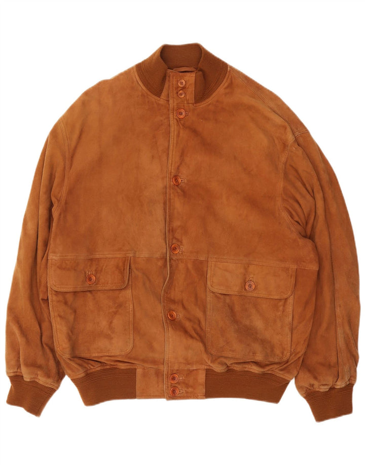 L.LAMBERTAZZI Giubbotto Bomber Uomo in Pelle Scamosciata IT 50 Large in Pelle Marrone