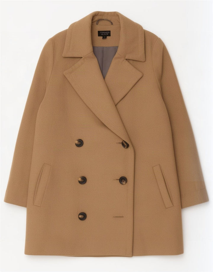 Cappotto doppiopetto oversize da donna Topshop UK 8 piccolo in lana beige