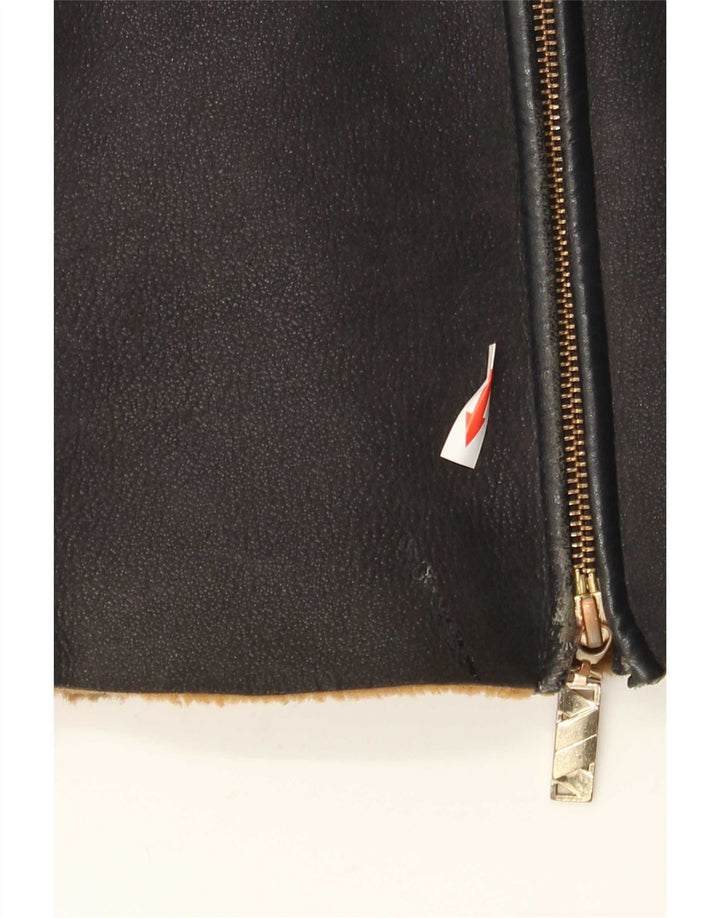 Giubbotto in shearling con cappuccio da donna vintage EU 38 medio in pelle blu navy