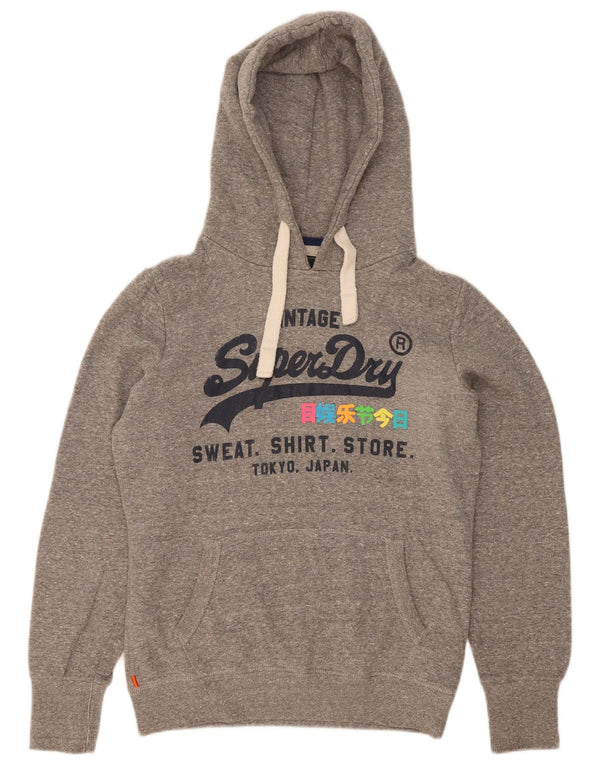 Felpa con cappuccio grafica da donna Superdry UK 14 Cotone chiazzato grigio medio