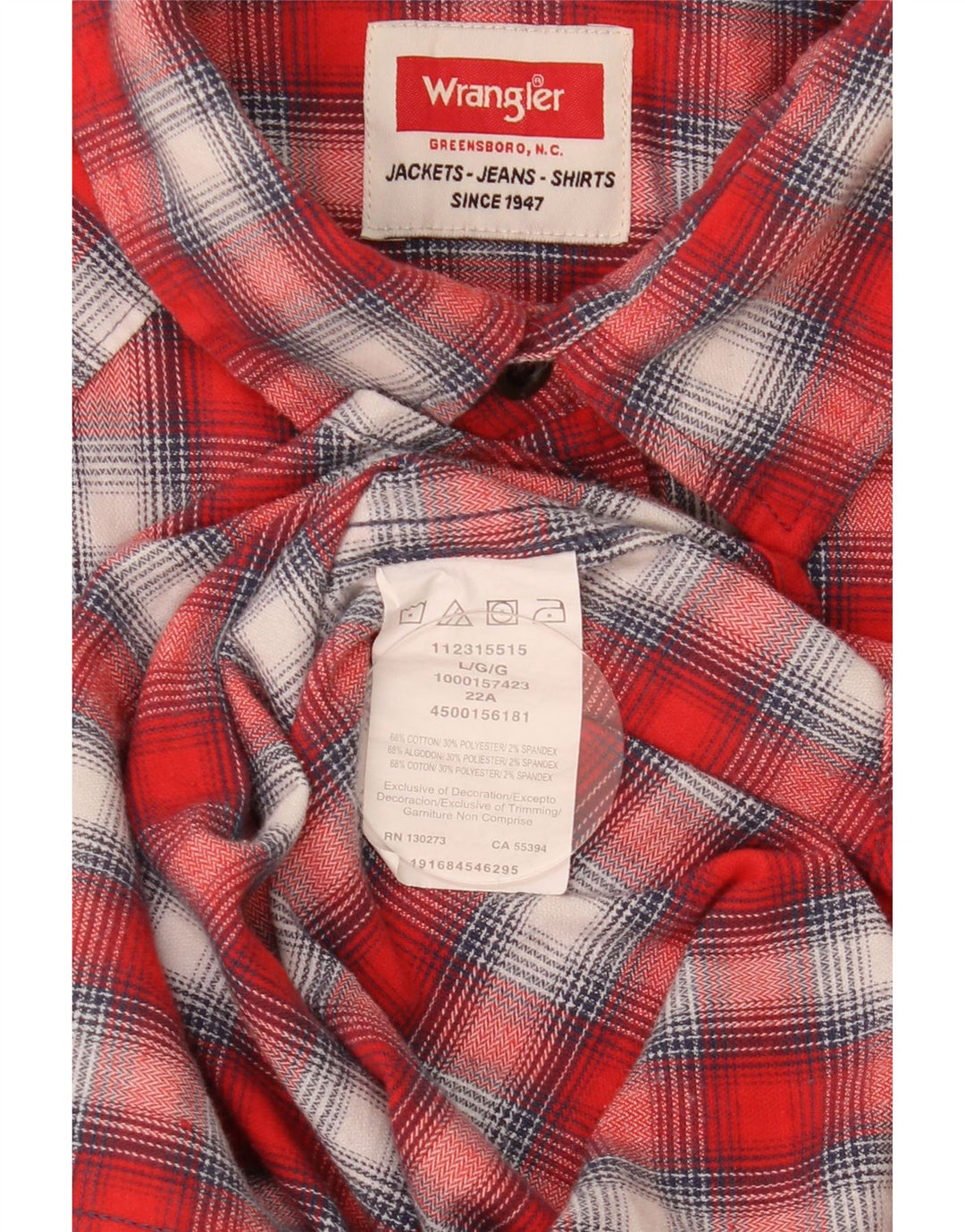 Camicia da uomo in flanella Wrangler, cotone a quadri rossi grandi