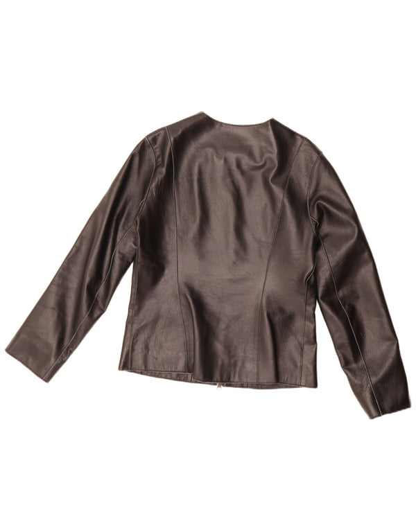 Giacca blazer in pelle da donna con zip intera Michel Ambers UK 12 media nera