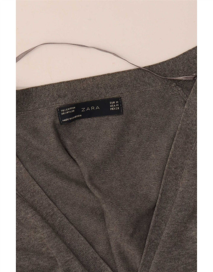 Maglione cardigan lungo da donna Zara UK 12 Cotone grigio medio