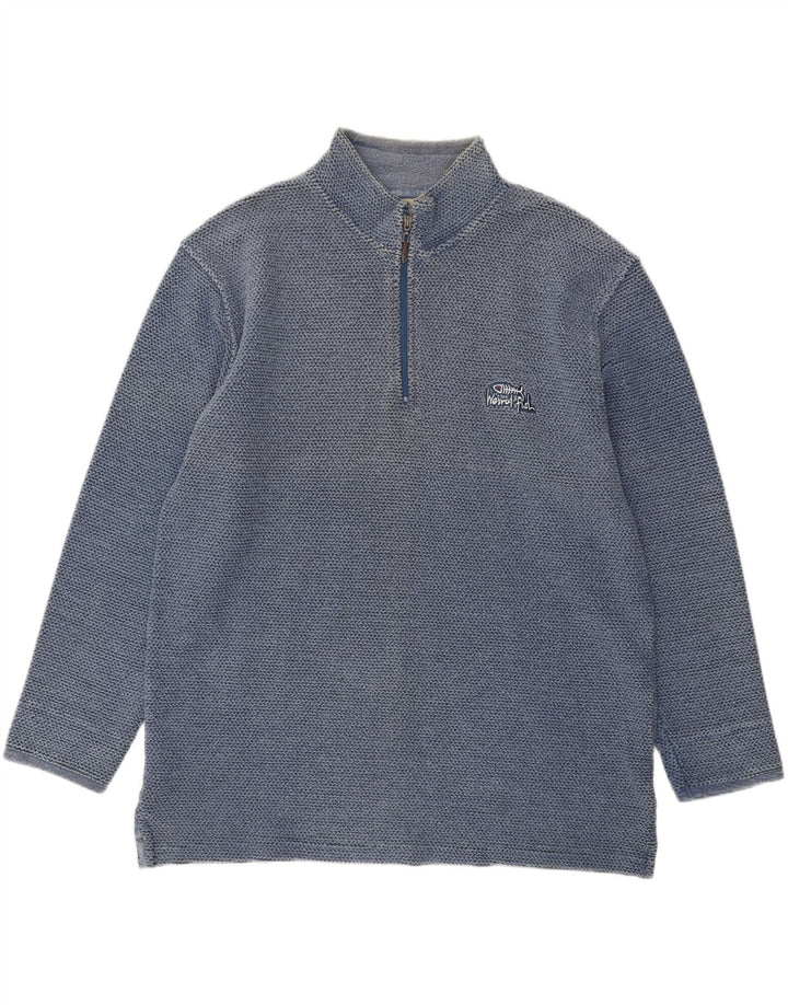 Felpa da uomo con collo con zip Weird Fish, maglione XL, cotone blu